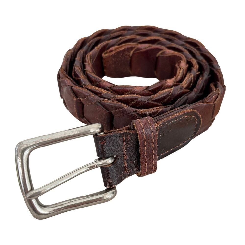VTG STRUCTURE Braided Leather Brass Buckle Belt in Brown MEN'S 34